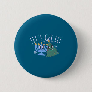 Let's Get Lit Chrismukkah Hanukkah Christmas Match 6 Cm Round Badge