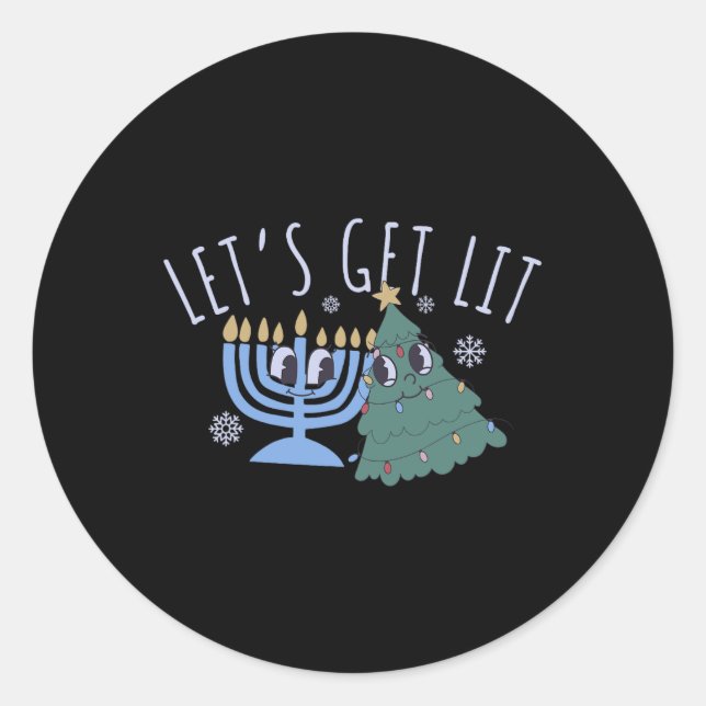 Let's Get Lit Chrismukkah Hanukkah Christmas Match Classic Round Sticker (Front)