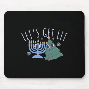 Let's Get Lit Chrismukkah Hanukkah Christmas Match Mouse Mat