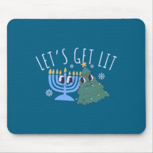 Let's Get Lit Chrismukkah Hanukkah Christmas Match Mouse Mat