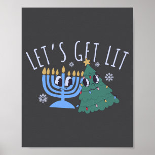 Let's Get Lit Chrismukkah Hanukkah Christmas Match Poster