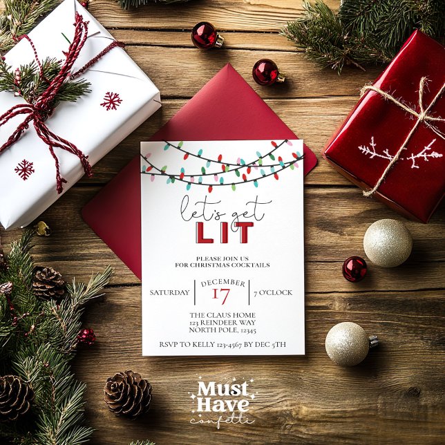 Let's Get Lit Christmas Cocktail Friendsmas Party Invitation (Creator Uploaded)