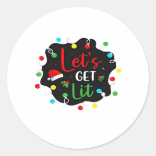 Let's Get Lit Christmas Drinking Lights Santa Esse Classic Round Sticker