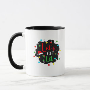 Let's Get Lit Christmas Drinking Lights Santa Esse Mug