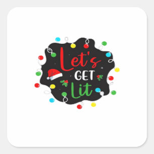 Let's Get Lit Christmas Drinking Lights Santa Esse Square Sticker