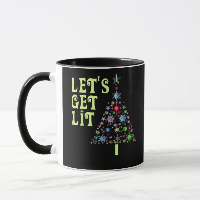 Let's Get Lit Christmas Funny Design Mug (Left)