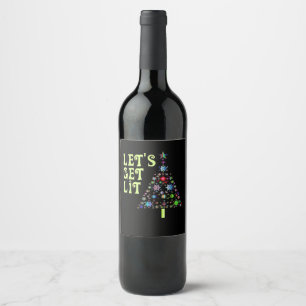 Let's Get Lit Christmas Funny Design Wine Label