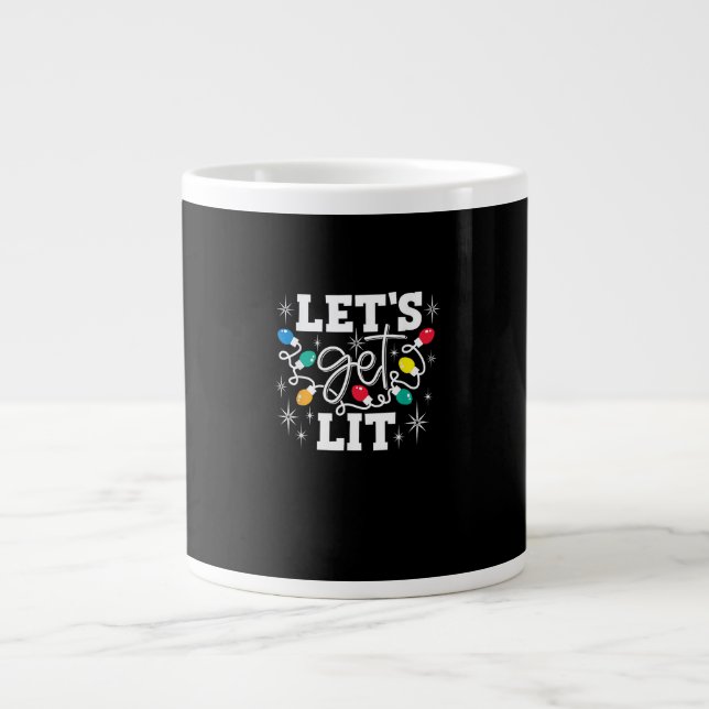 Let's Get Lit Christmas Lights Funny Retro Large Coffee Mug (Front)