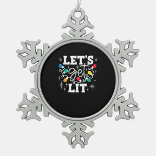 Let's Get Lit Christmas Lights Funny Retro Snowflake Pewter Christmas Ornament
