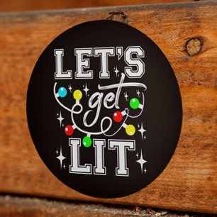 Let's Get Lit Christmas Party Funny - Xmas Light Classic Round Sticker