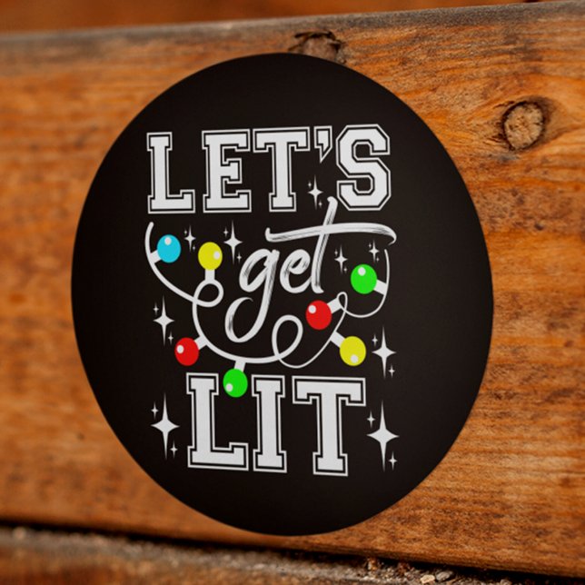 Let's Get Lit Christmas Party Funny - Xmas Light Classic Round Sticker (Creator Uploaded)