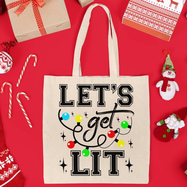 Let's Get Lit Christmas Party Funny - Xmas Light Tote Bag (Creator Uploaded)