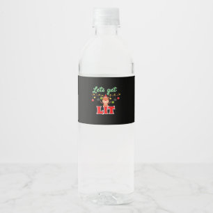 Let's Get Lit Christmas Reindeer Funny  Water Bottle Label