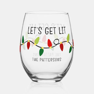 Let's Get Lit Christmas Stemless Wine Glass