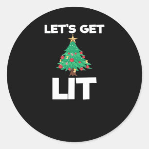 Let's Get Lit Christmas Tree Holiday Drinking Classic Round Sticker