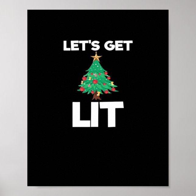Let's Get Lit Christmas Tree Holiday Drinking Poster (Front)