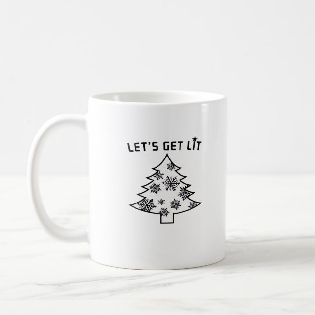Let's Get Lit Christmas Tree Holiday Lights Essent Coffee Mug (Left)