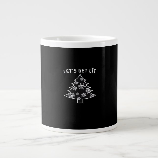 Let's Get Lit Christmas Tree Holiday Lights Essent Large Coffee Mug (Front)