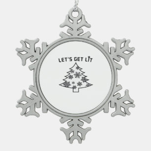 Let's Get Lit Christmas Tree Holiday Lights Essent Snowflake Pewter Christmas Ornament