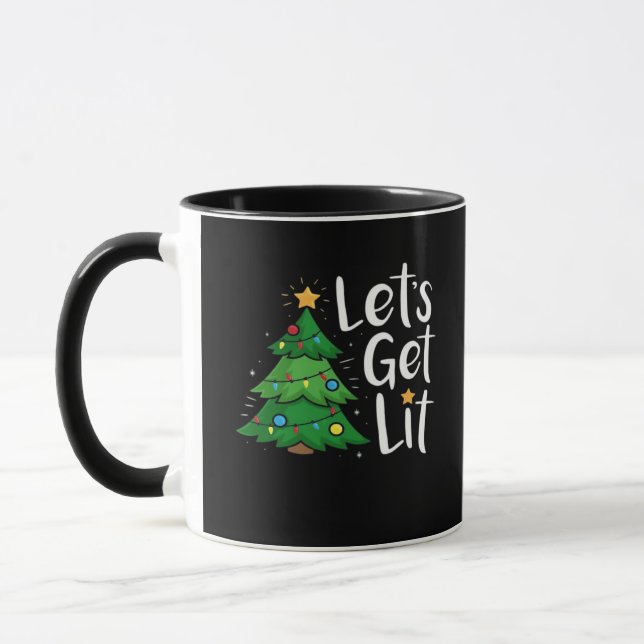 Let's Get Lit Christmas Tree Lights Funny Classic Mug (Left)