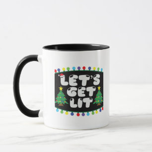 Let's Get Lit Christmas Tree Merry Funny Jokes Sat Mug