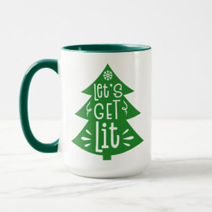 Let's Get Lit, Christmas Tree Snowflake Funny Xmas Mug