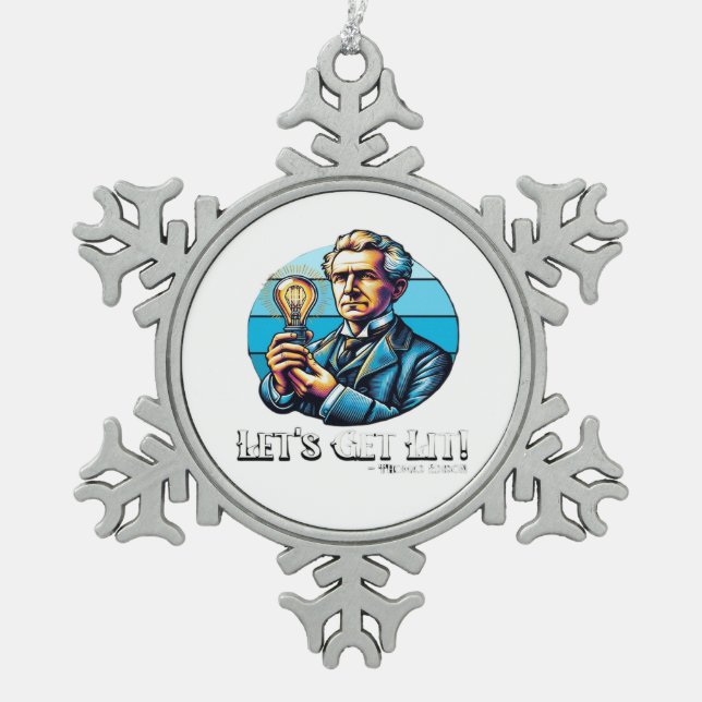 Let's Get Lit! Classic Cool Minimal Snowflake Pewter Christmas Ornament (Front)