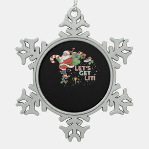 Let's Get Lit Classic Minimal Clean Snowflake Pewter Christmas Ornament