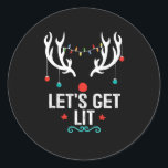 Let's Get Lit Cool Christmas Classic Round Sticker<br><div class="desc">Let's Get Lit Cool Christmas: A trendy and modern holiday pun design. Perfect for stylish Christmas outfits. Cool,  bold,  and festive.</div>