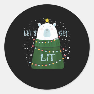Let's Get Lit Cute Bear Christmas Pajamas Classic Round Sticker