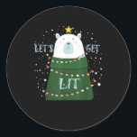 Let's Get Lit Cute Bear Christmas Pyjamas Classic Round Sticker<br><div class="desc">Let's Get Lit Cute Bear Christmas Pyjamas: A cosy Christmas pajama design featuring a cute bear and festive pun. Perfect for family sleepwear. Adorable,  playful,  and seasonal.</div>