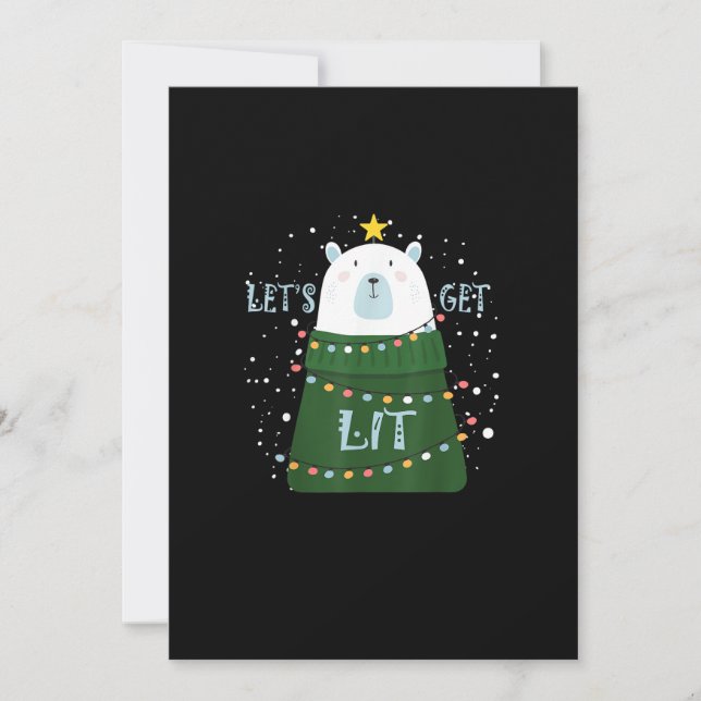 Let's Get Lit Cute Bear Christmas Pyjamas Holiday Card (Front)