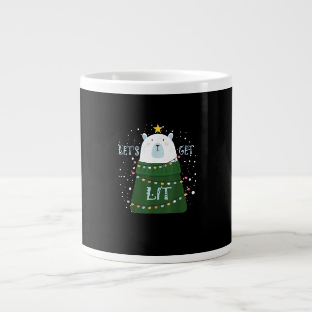 Let's Get Lit Cute Bear Christmas Pyjamas Large Coffee Mug (Front)