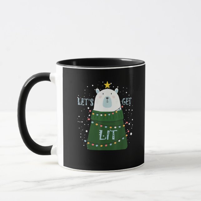 Let's Get Lit Cute Bear Christmas Pyjamas Mug (Left)