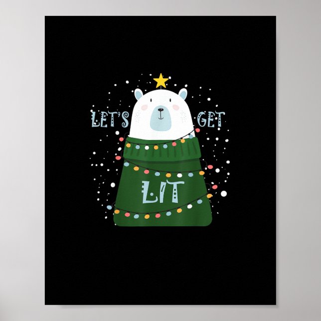 Let's Get Lit Cute Bear Christmas Pyjamas Poster (Front)