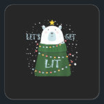 Let's Get Lit Cute Bear Christmas Pyjamas Square Sticker<br><div class="desc">Let's Get Lit Cute Bear Christmas Pyjamas: A cosy Christmas pajama design featuring a cute bear and festive pun. Perfect for family sleepwear. Adorable,  playful,  and seasonal.</div>