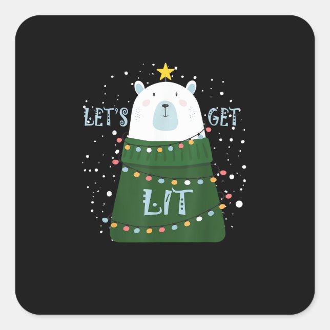 Let's Get Lit Cute Bear Christmas Pyjamas Square Sticker (Front)