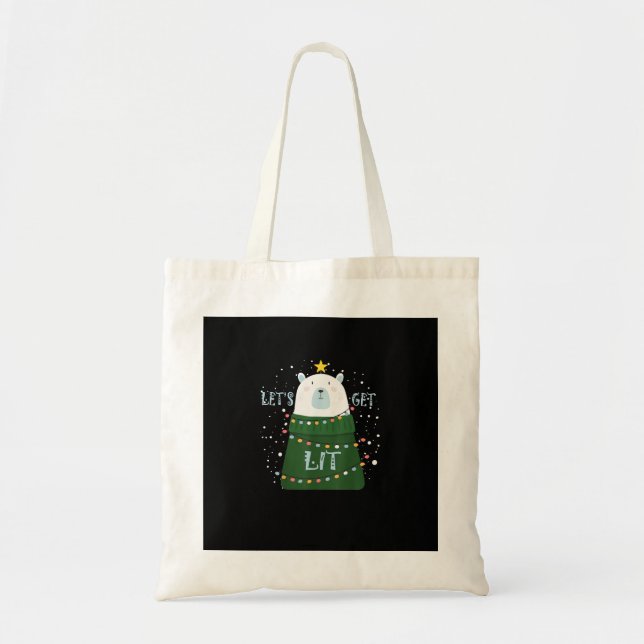 Let's Get Lit Cute Bear Christmas Pyjamas Tote Bag (Front)