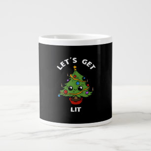 Let's Get Lit - Cute Funny Christmas Tree Design C Large Coffee Mug