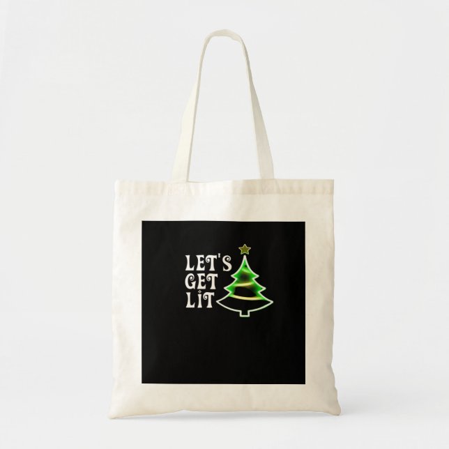 Let's Get Lit Design Adult Funny Christmas Essenti Tote Bag (Front)