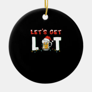 Let's Get Lit Drinking Beer Santa Hat Christmas Li Ceramic Tree Decoration