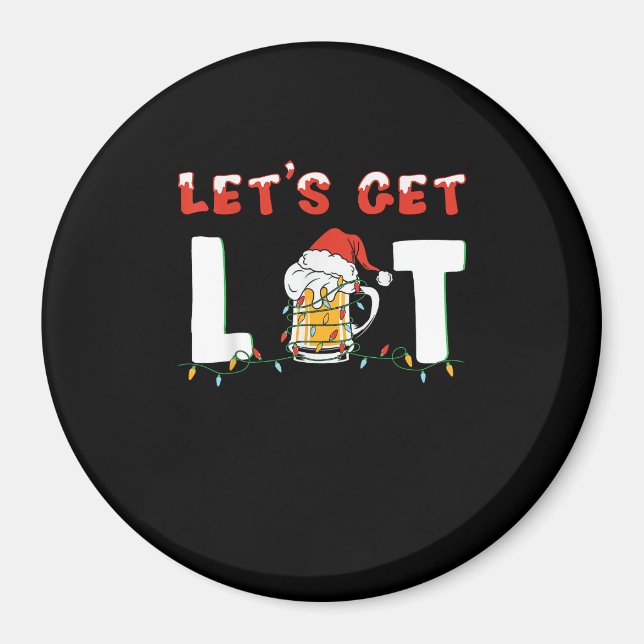 Let's Get Lit Drinking Beer Santa Hat Christmas Li Magnet (Front)