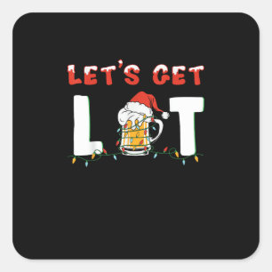 Let's Get Lit Drinking Beer Santa Hat Christmas Li Square Sticker