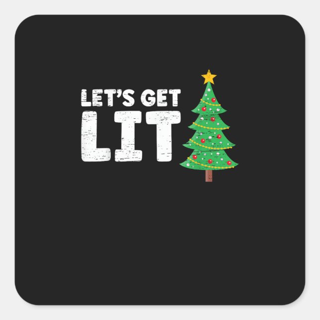 Let's Get Lit Drinking Christmas Square Sticker (Front)