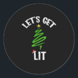 Let's Get Lit Drinking Funny Christmas Classic Round Sticker<br><div class="desc">Let's Get Lit Drinking Funny Christmas: A humourous drinking pun design for holiday celebrations. Perfect for adults at Christmas parties. Fun,  witty,  and festive.</div>