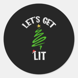 Let's Get Lit Drinking Funny Christmas Classic Round Sticker