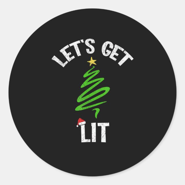 Let's Get Lit Drinking Funny Christmas Classic Round Sticker (Front)