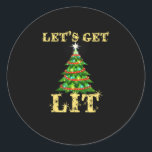 Let's Get Lit Drinking Funny Christmas Classic Round Sticker<br><div class="desc">Let's Get Lit Drinking Funny Christmas: A humourous holiday design mixing Christmas spirit with drinks. Perfect for festive parties. Fun,  witty,  and seasonal.</div>