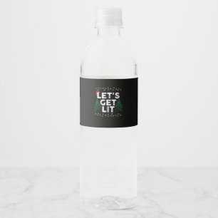 Let's Get Lit Drinking Funny Christmas Gift Water Bottle Label