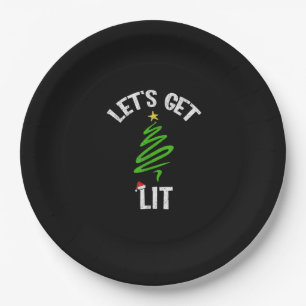 Let's Get Lit Drinking Funny Christmas Paper Plate